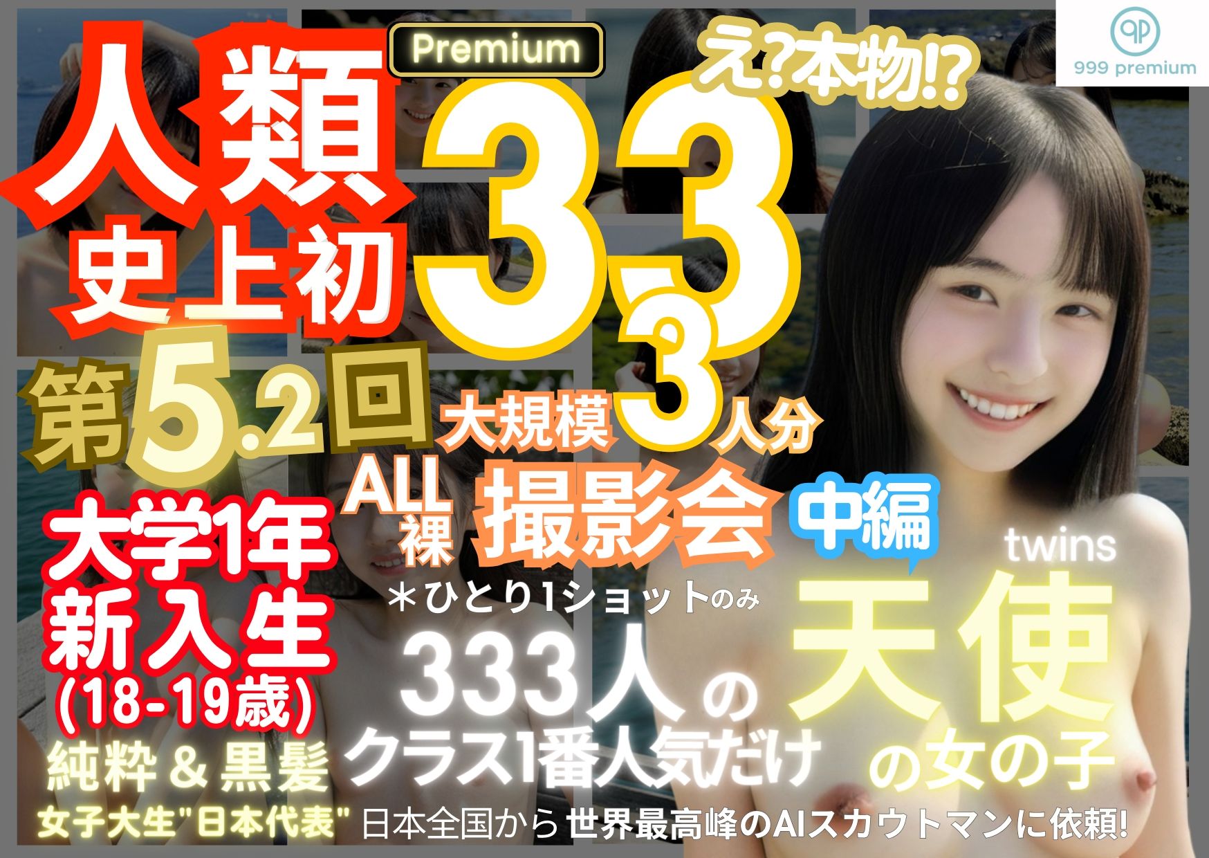 人類史上初！前代未聞の333人！大学1年新入生18歳と19歳！純粋＆黒髪の天使シリーズ 第5.2弾Premium（中編）「クラスで1番の女の子の裸だけが拝める」Xデー到来！！