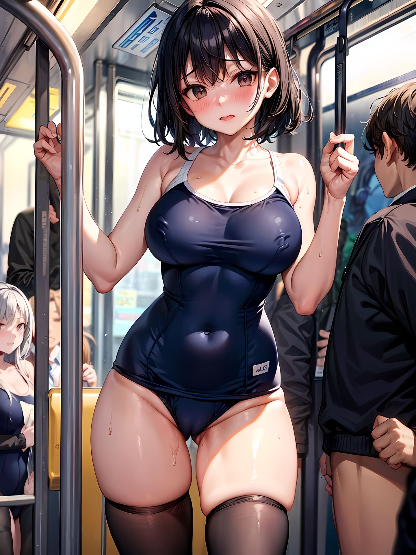 水着で電車に乗り込む痴女JKのCG集