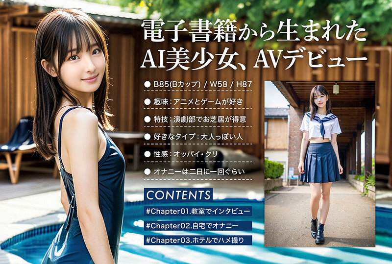 【AI写真集発！】空想制服美少女 AI MODEL AV DEBUT ちっぱい編＃1～電子書籍から生まれたAI美少女、AVデビュー～